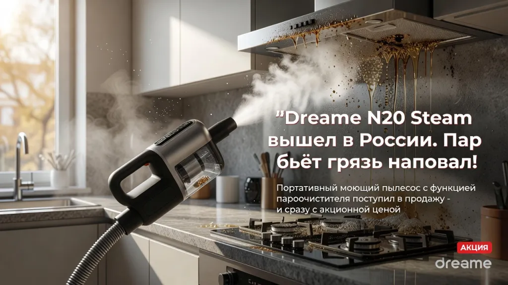 Dreame N20 Steam вышел в России. Пар бьёт грязь наповал!